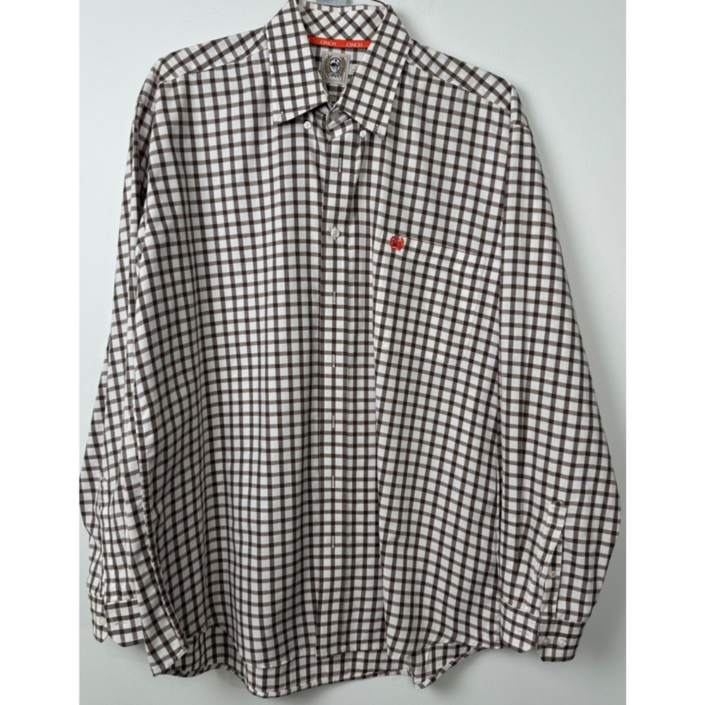 Mens Cinch Western Button Down Shirt Long Sleeve Size Large Brown Western D15